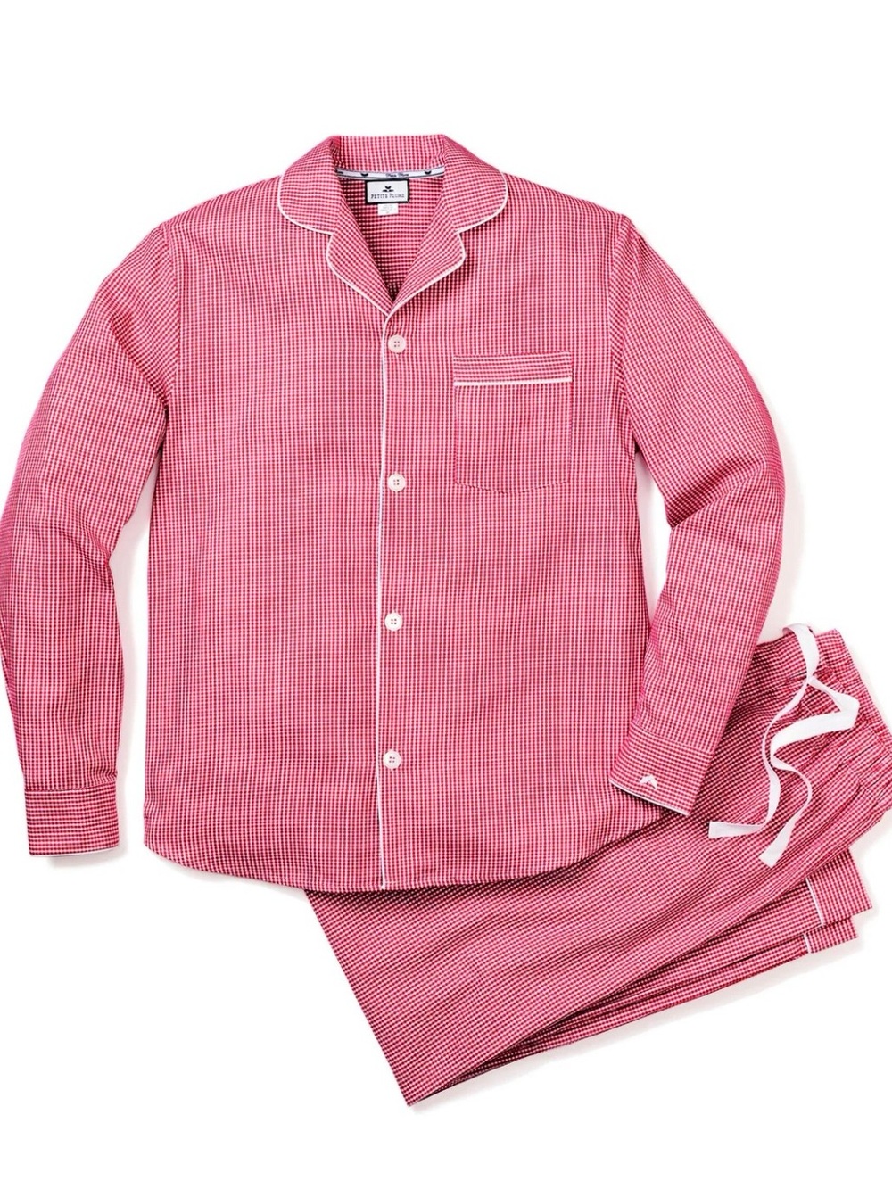 Men’s Red Gingham Flannel Pajama Set with White Piping